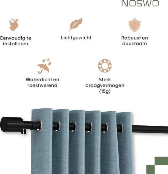 Noswo Vorhangstange - Ausziehbar - 183 bis 366 cm - Vorhangstange - Vorhangschienen komplett - Metall - 300cm - Schwarz