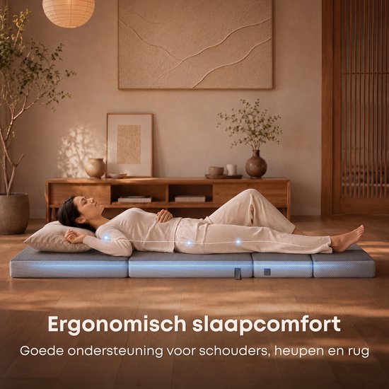 CozySense® Faltmatratze 90 x 200 cm – Gästebettmatratze – Faltmatratze – Atmungsaktiv – Abnehmbarer Bezug & Tragetasche – 10 cm dick – mittlere Härte