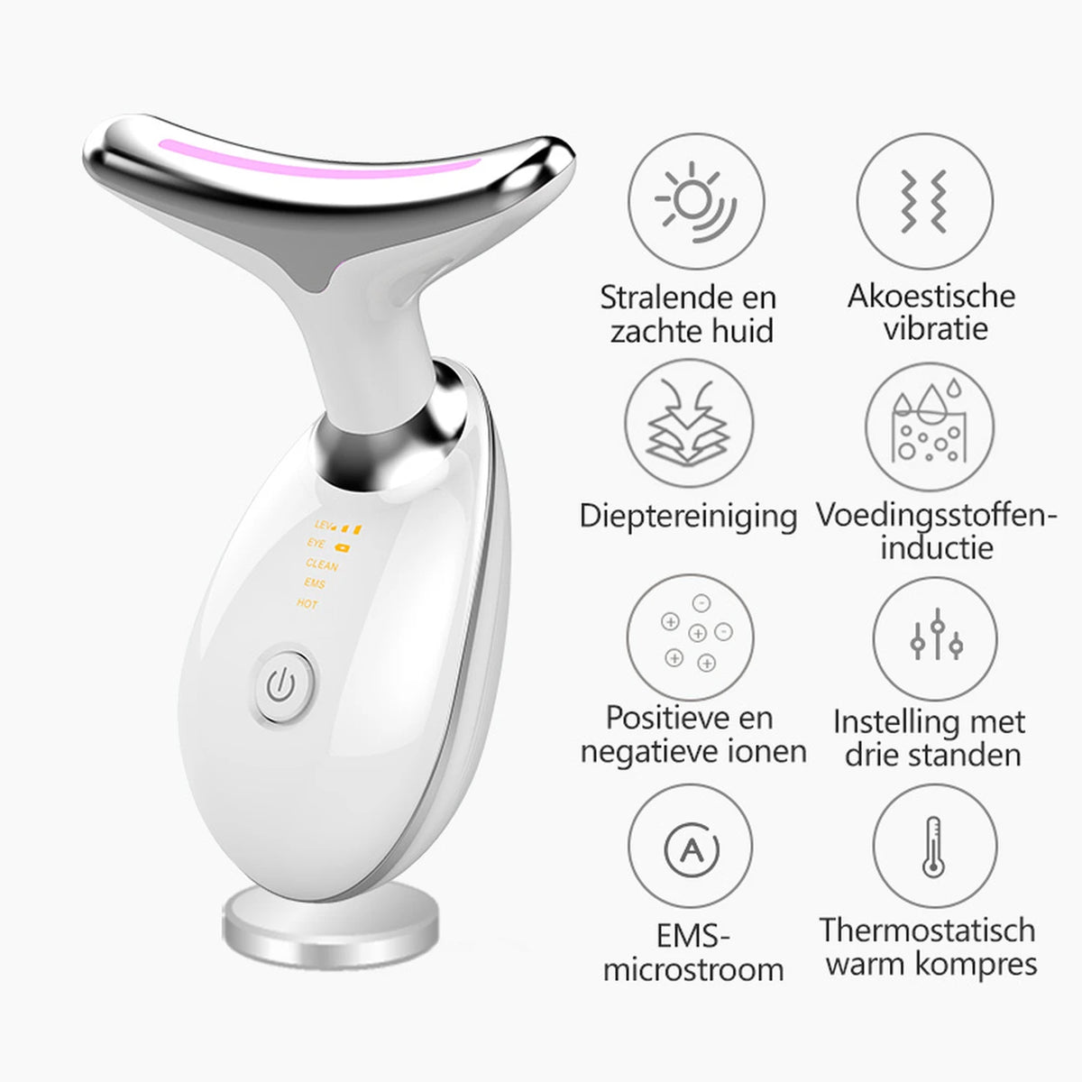 Sunluxy ES-1081 Nackenmassagegerät – EMS-Mikrostrom, 7-farbiges LED-Licht und 45 °C-Wärmefunktion – Gesichts- und Nackenpflege – 16,2 x 13,2 x 5,8 cm