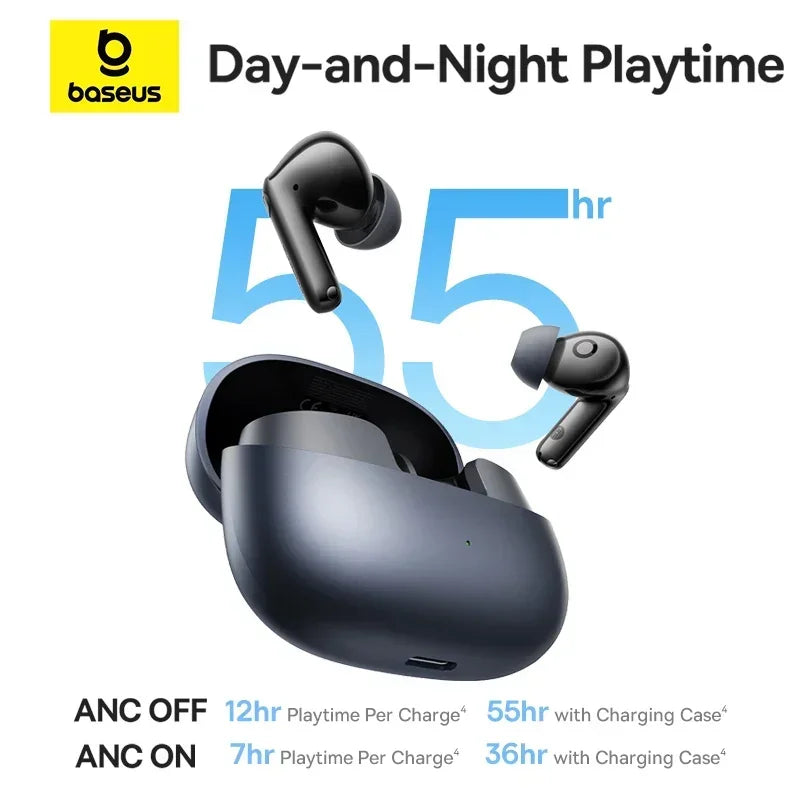 Baseus Bass EP10 Pro TWS-Ohrhörer – 50 dB adaptive ANC – Bluetooth 6.0 – LDAC – IP55 – Schwarz – 55 Stunden