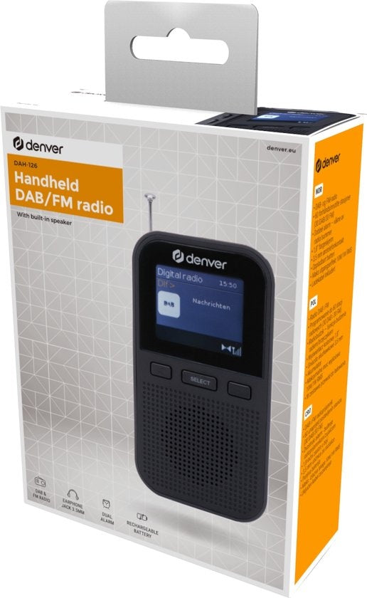 Denver DAB-Radio - Tragbares Radio - Batterien \u0026 Netzstrom - 60 Voreinstellungen - Reisewecker - DAH126 - Schwarz