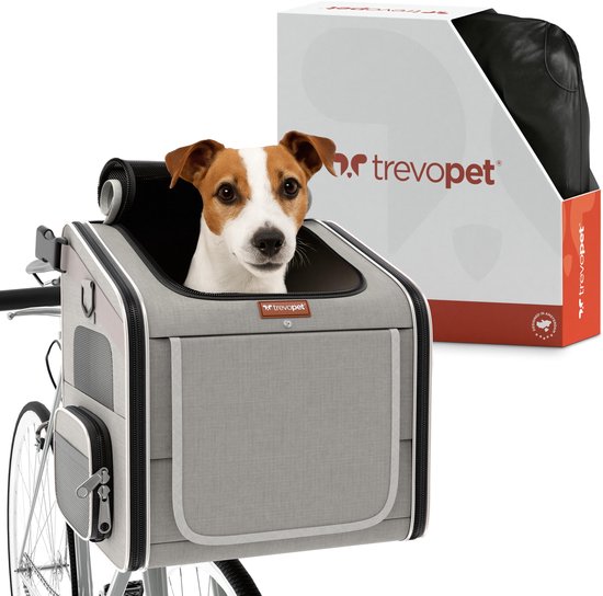 Trevopet® - Hundefahrradkorb - 4-in-1- Tragetasche, Rucksack & Autositz - Geeignet für Elektrofahrräder - Für Hunde bis 8 kg - Grau