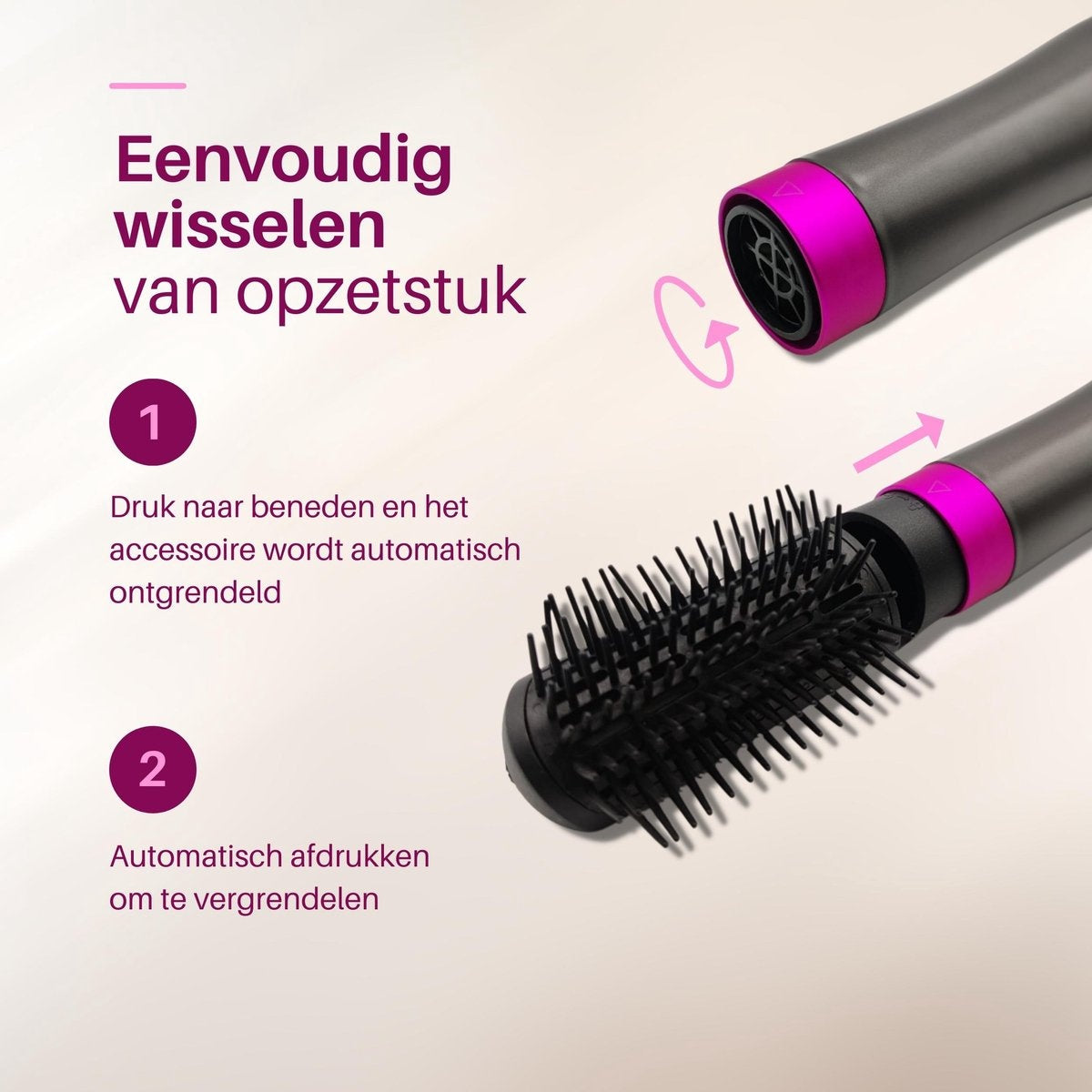 Fineza - Bürstenset für Haartrockner - Schwarz/Pink