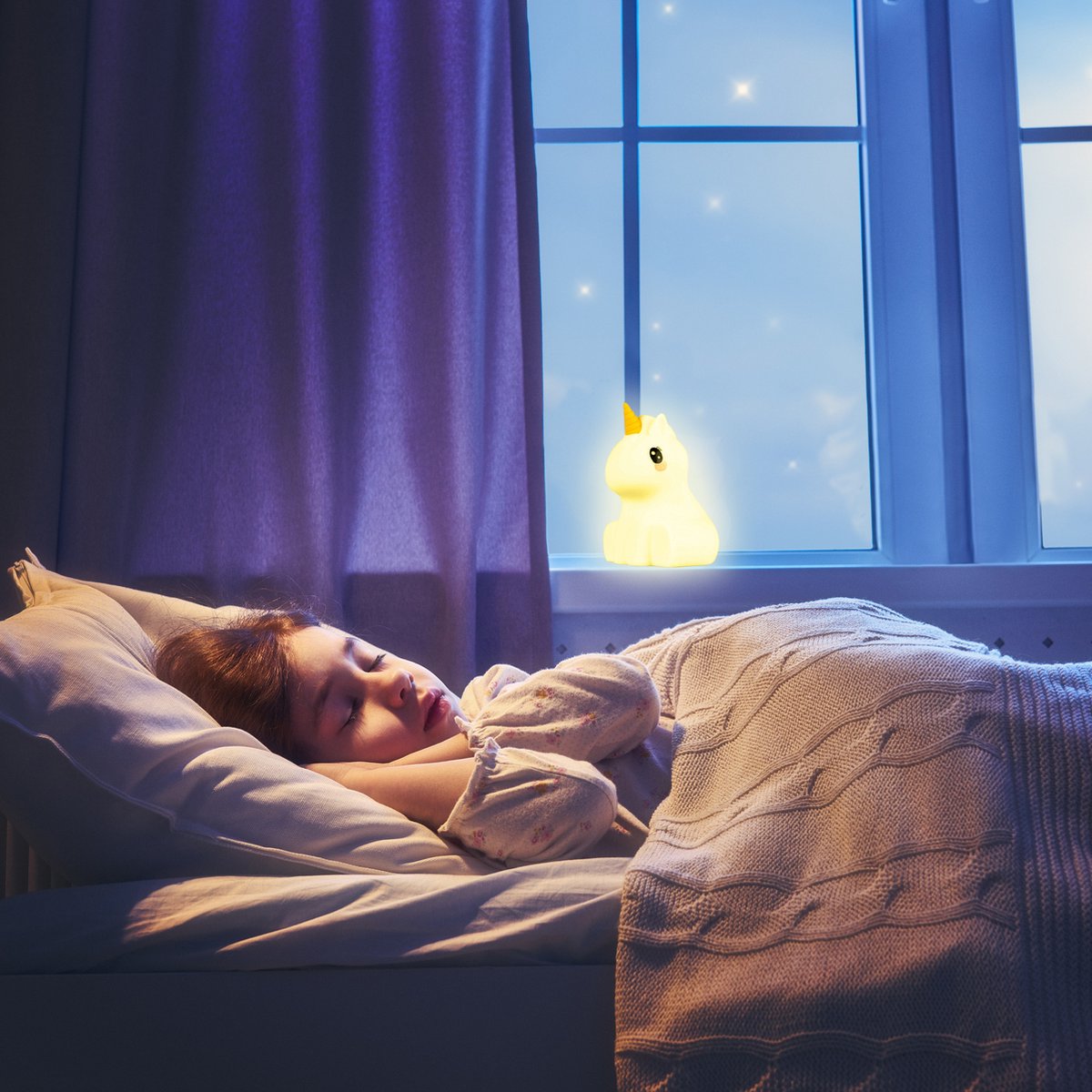 Sleepy Friends Kinder-Nachtlicht Einhorn - 95x97x100 mm - 8 Farben - USB aufladbar - dimmbar - Nachtlicht für Baby und Kind