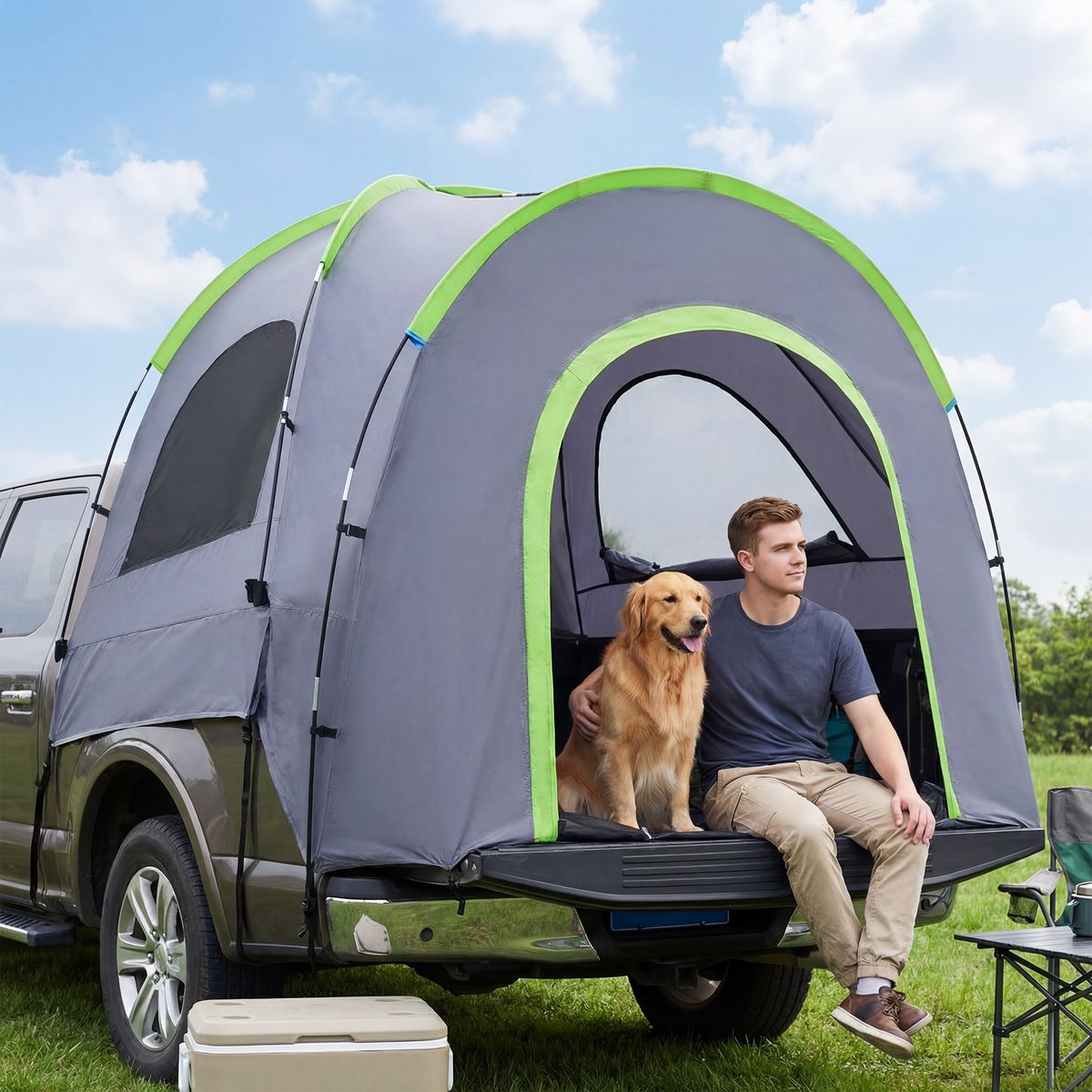 Coast Pick-up-Zelt – für 4 Personen – abnehmbare Regenplane – grün und grau