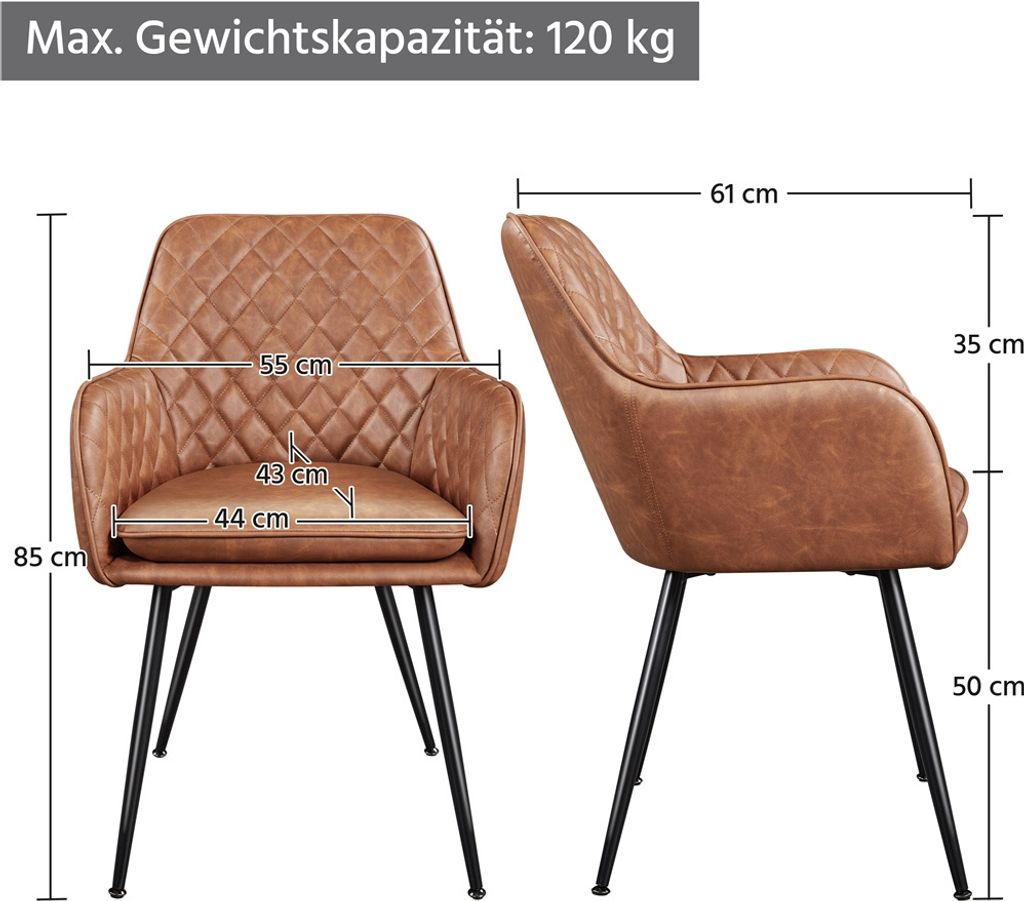 Yaheetech Esszimmerstühle mit Armlehnen – 2er-Set – braun