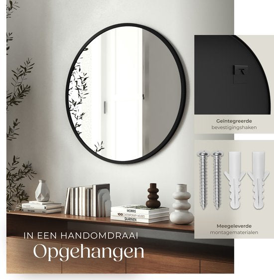 tectake® - Wandspiegel rund Fiona - Badezimmerspiegel - Spiegel rund mit stabilem Aluminiumrahmen - Spiegel für Bad, Wohn- oder Schlafzimmer - Durchmesser 80 cm