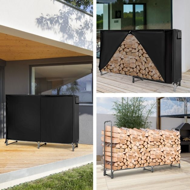 Coast Kaminholzregal für den Innen- und Außenbereich - 240 x 35,5 x 122,5 cm - Schwarz