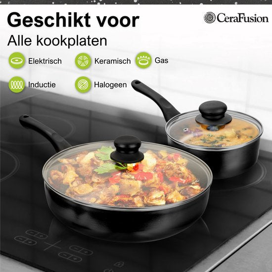 CeraFusion Keramikpfannen Set 10-teilig - Set mit Bratpfannen, Stielkasserolle, Kochtöpfen - Induktionspfannen - Pfannensets Aluminium