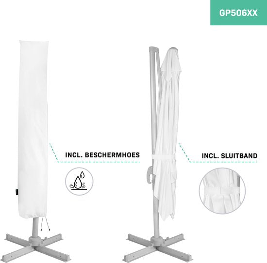 VONROC Premium Floating Parasol Pisogne 300x300cm - Inklusive Kreuzfuß & Schutzhülle - Quadratischer Sonnenschirm - 360° drehbar - Neigbar - UV-beständiges Tuch - Weiß