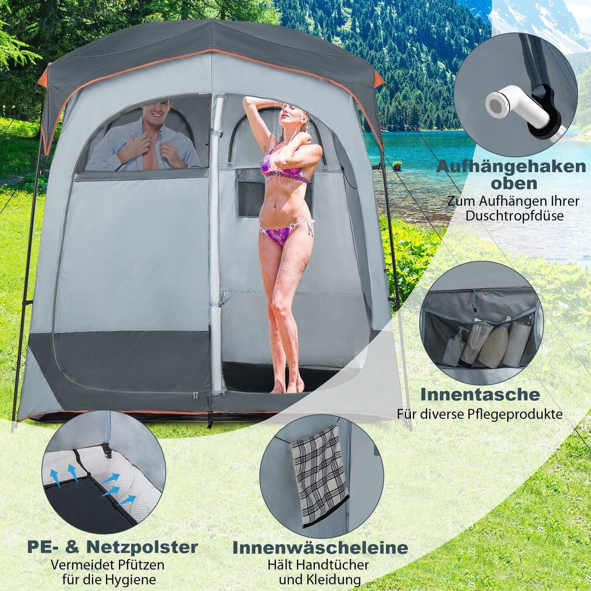 Coast Dusch- und Umkleidezelt - 2 Personen - 210 x 106 x 210 cm - grau