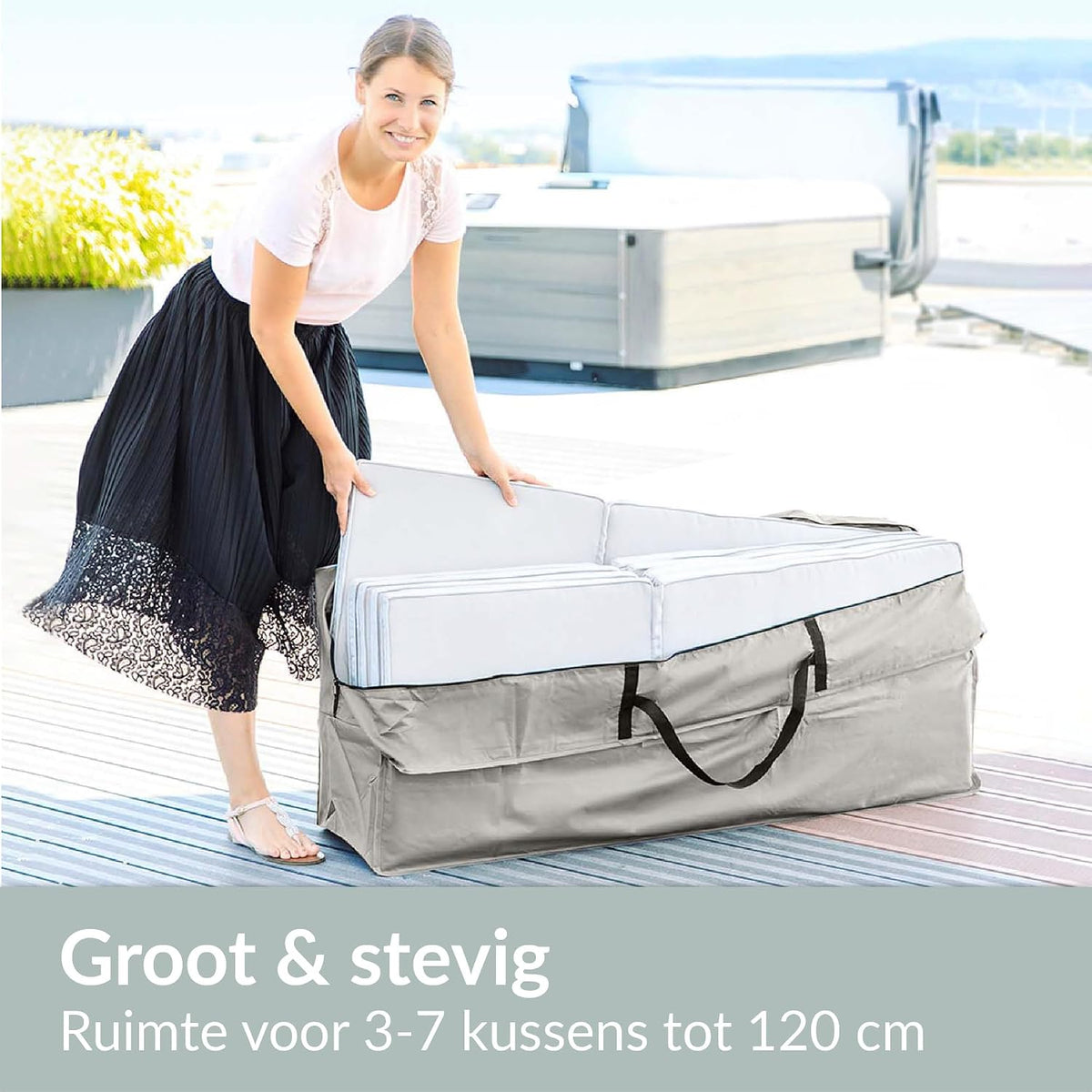 Chefarone Aufbewahrungstasche für Gartenkissen – wasserabweisend – 125 x 50 x 32 cm – 420D Polyester – hellgrau