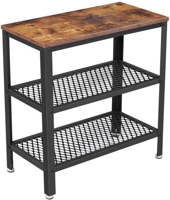 O'DADDYÂ® Wandtisch - Beistelltisch Industrial - mit 2 Netzablagen - Beistelltisch 60x30x60 cm - Flurtisch - Farbe braun