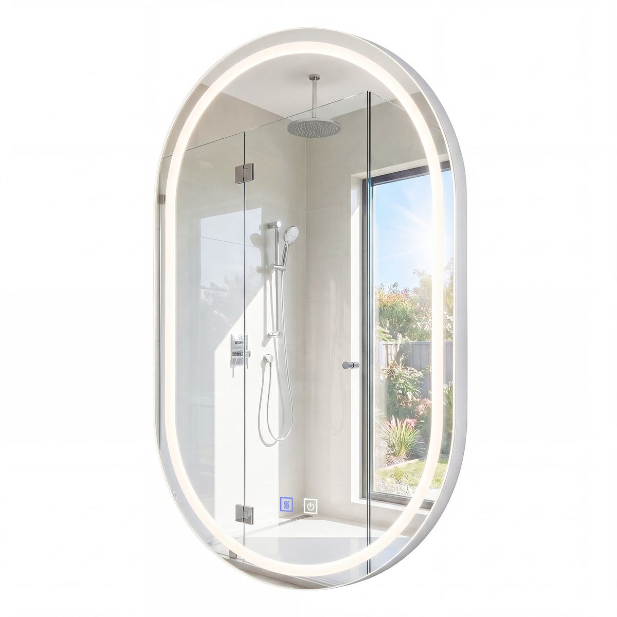 Coast Badezimmerspiegel mit LED-Beleuchtung – ovaler Wandspiegel – Antibeschlagfunktion – silber 50 x 80 cm