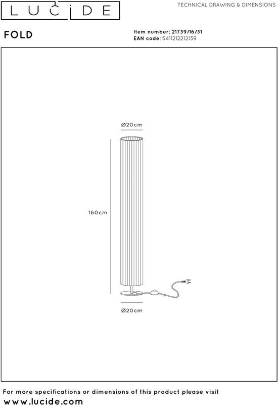 Lucide FOLD – Stehlampe – Ø 20 cm – 3xE27 – Weiß – Japandi