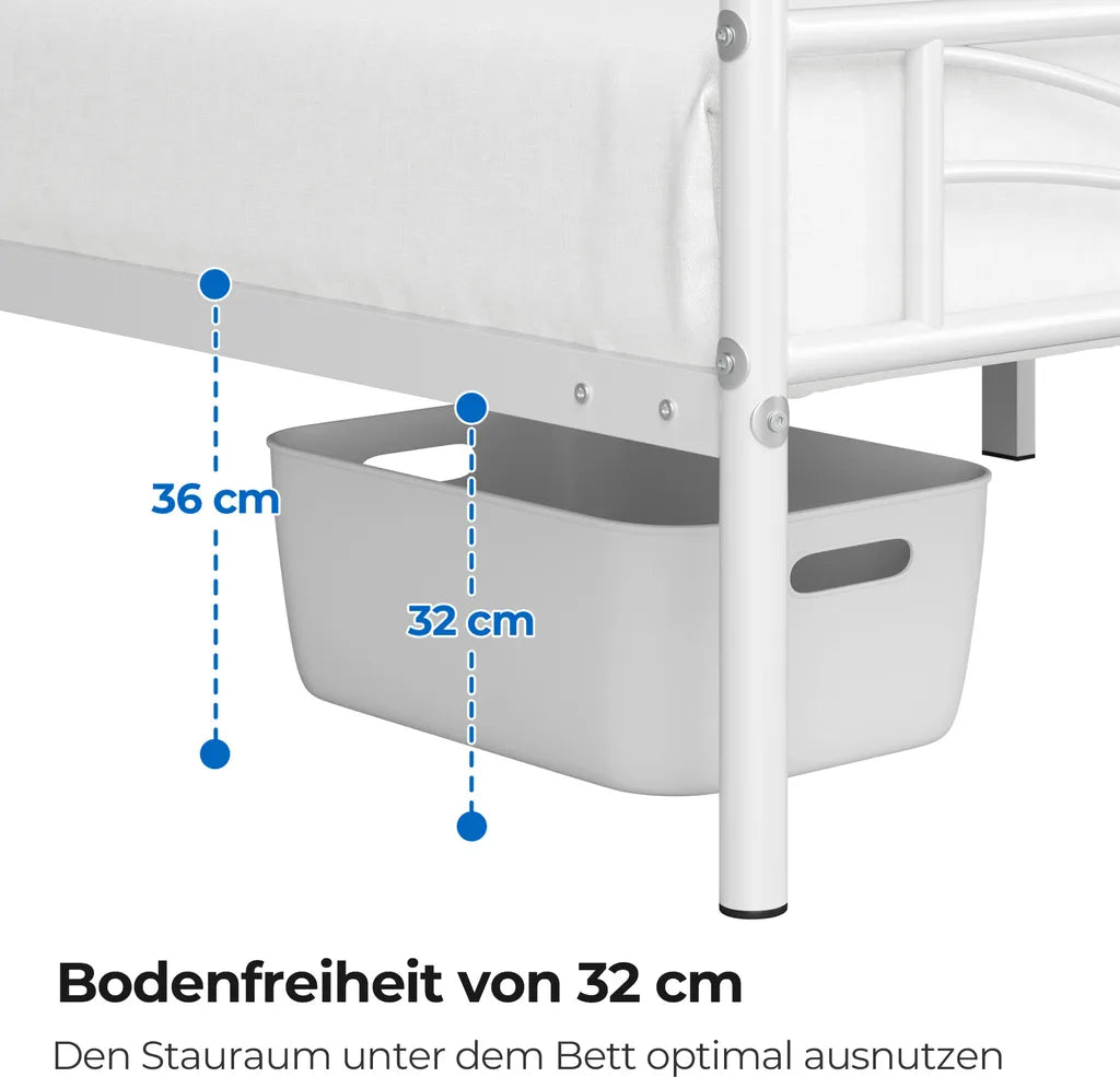 Yaheetech Metall Bettgestell Weiß - 90 x 200 cm - Wolkenmuster Kopfteil - 207.5 x 96.5 x 88.5 cm
