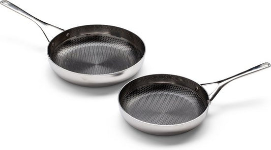 Crowd Cookware - Blackbeard Pfannenset - Ø24 + 28 cm - Edelstahl - Kratzfest und antihaftbeschichtet - Geeignet für alle Wärmequellen einschließlich Backofen - Spülmaschinenfest