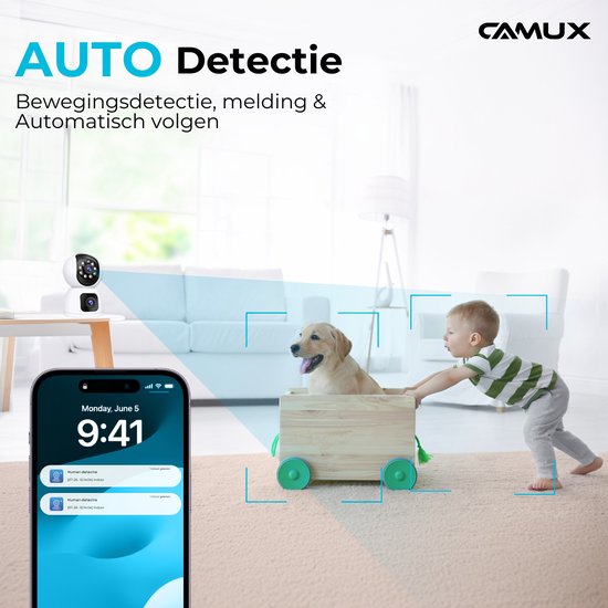 Camux - DualVision Sicherheitskamera Indoor - 2MP Full HD Kamera mit Nachtsicht - Babyphone - Haustierkamera mit App - Hundekamera - Petcam