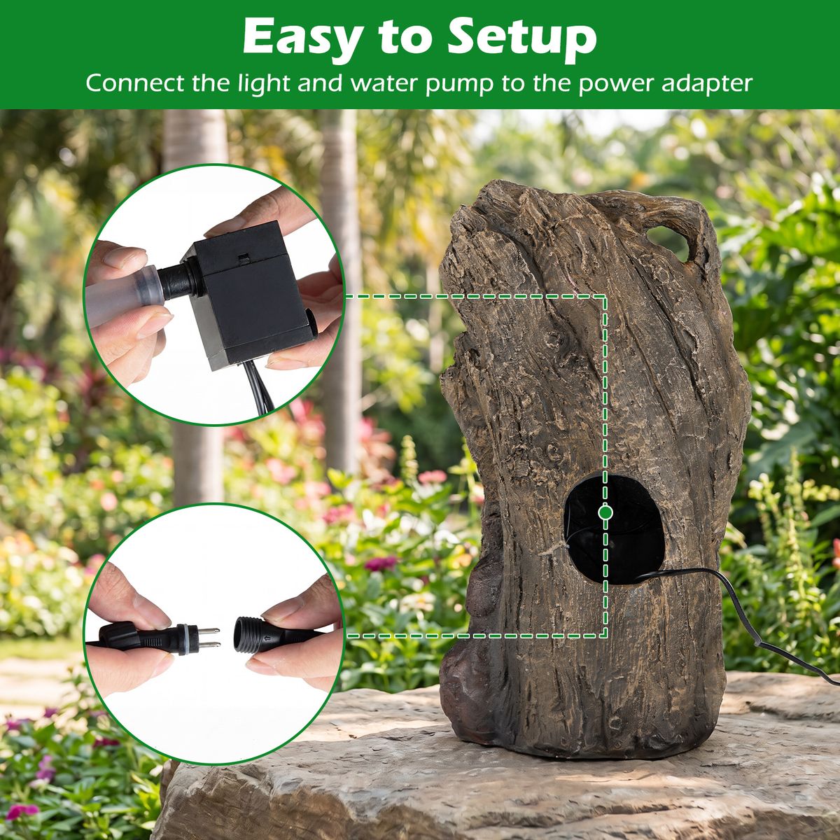 Coast Gartenbrunnen mit 4 Ebenen – LED-Beleuchtung – wetterfest – braun, 26 x 28 x 53 cm