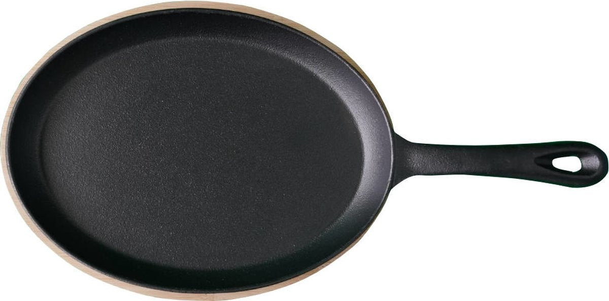 Tapas-Pfanne oval 24cm aus Gusseisen mit Untersetzer