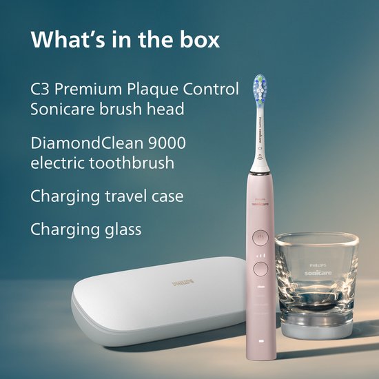 Philips Sonicare DiamondClean 9000 – Elektrische Zahnbürste – Hellrosa – Ladeglas – HX9911/29