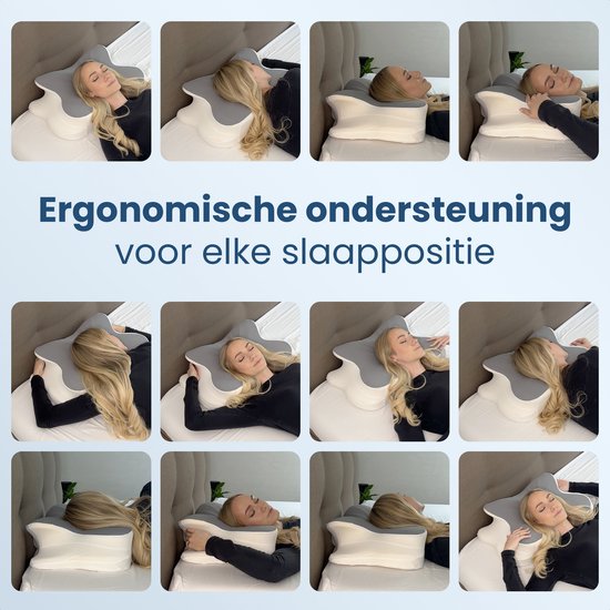 Ergonomisches Kopfkissen – 95 % Baumwolle - Kopfkissen bei Nackenbeschwerden – Schmetterlingskissen – Für Rücken-, Bauch- und Seitenschläfer – Memory-Schaum – Kissen aus Memory-Schaum – Schlafkissen – Kissen – Ergonomisches Kissen – Orthopädische Kissen –