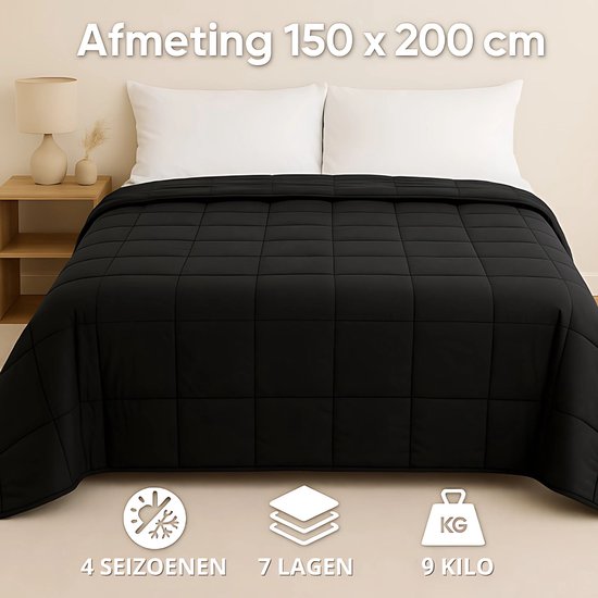 Vonia Beschwerungsdecke 9 kg - Beschwerungsdecke - 150 x 200 cm - Schwarz