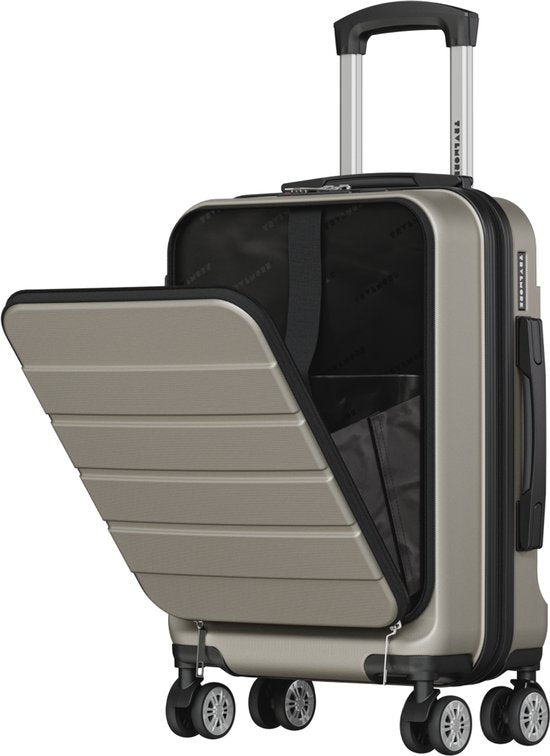 TRVLMORE Reisekoffer – 54 x 37 x 23 cm – mit Frontfach – 44 l – TSA-Schloss – 4 Rollen – Champagner