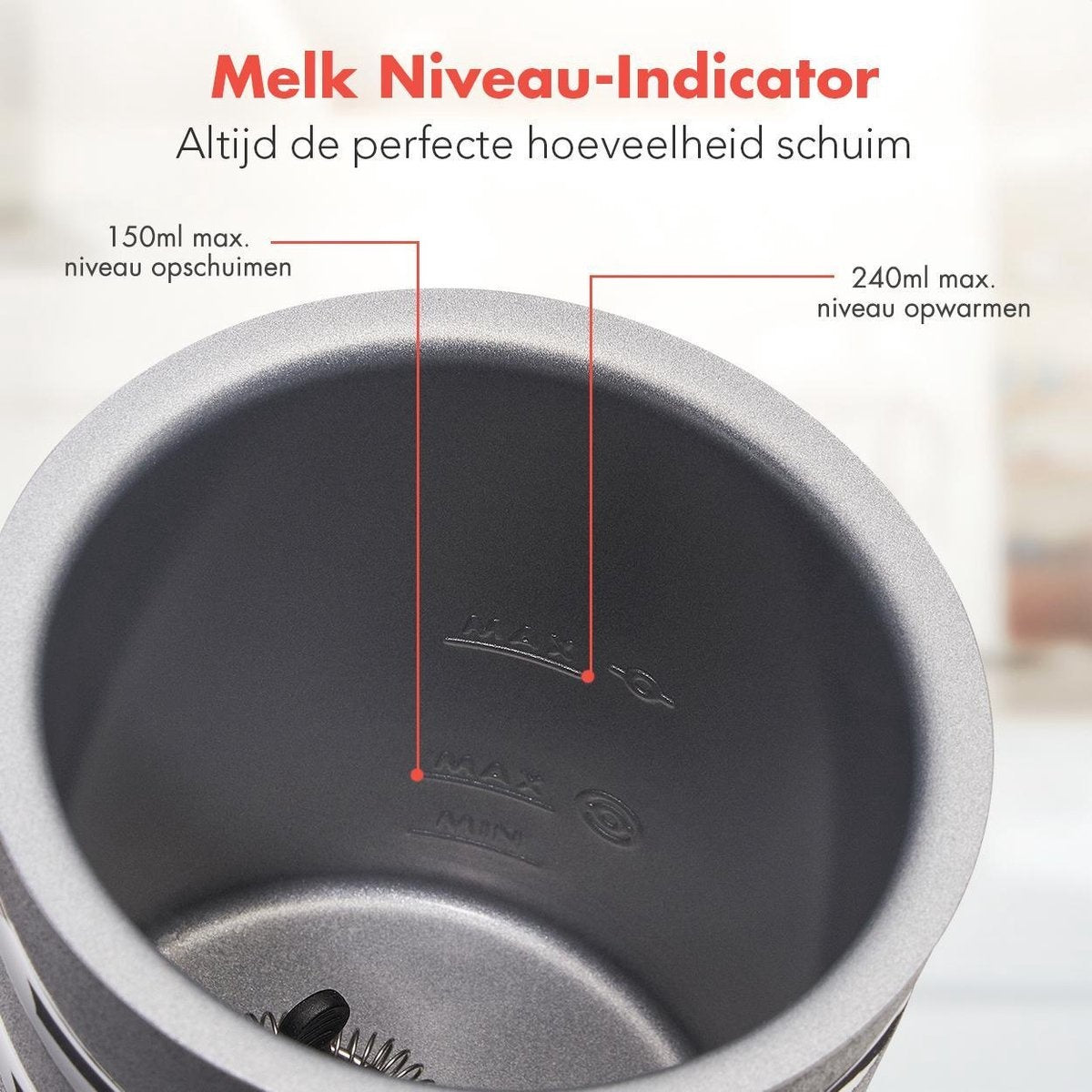KitchenBrothers Elektrischer Milchaufschäumer - 4-in-1 - 240 ML - Schwarz