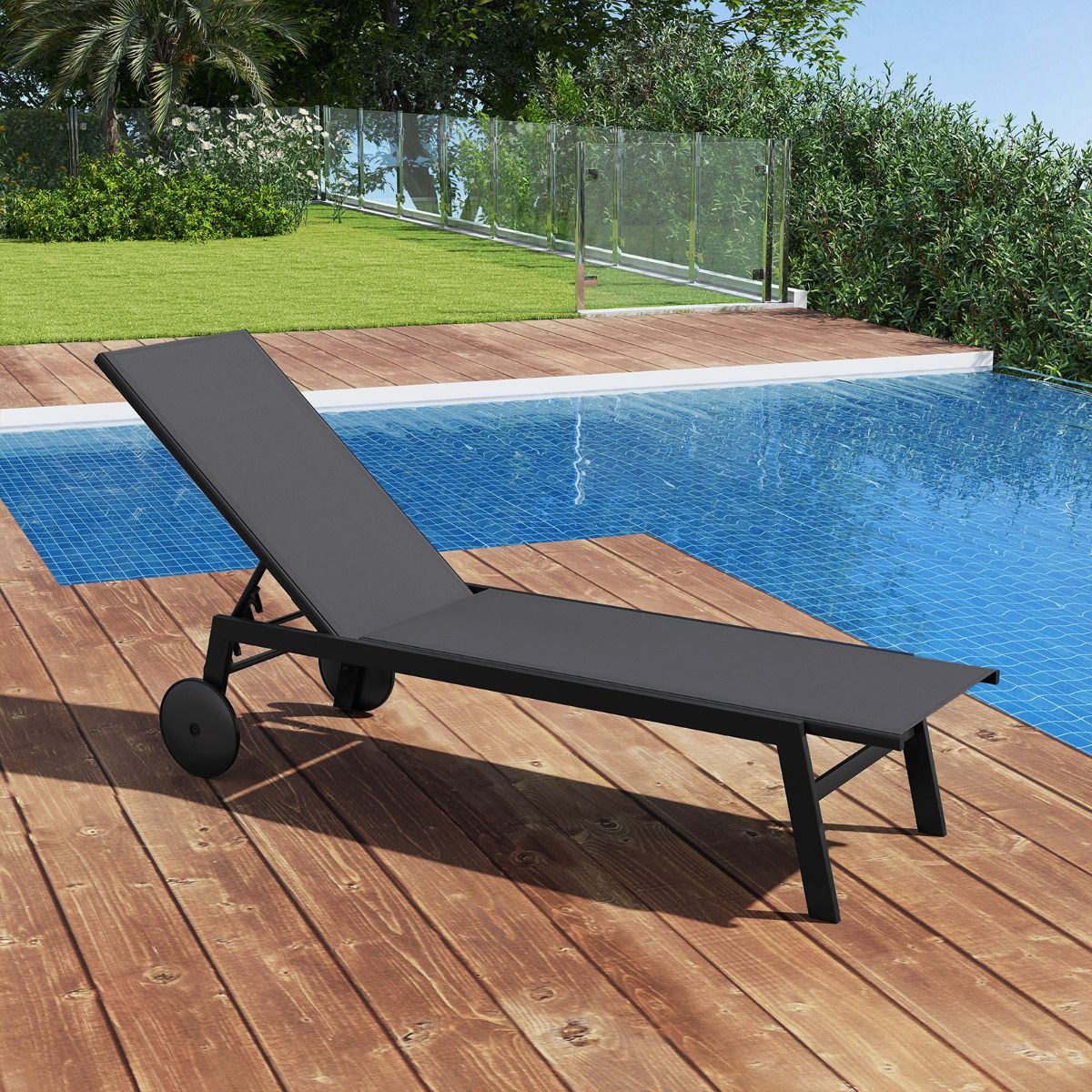 Coast - Garden Lounger on Wheels - 2-tlg. Set - Verstellbare Metall-Liegen mit 6 Ständern - 190 x 59 x 33,5-99 cm - Grau