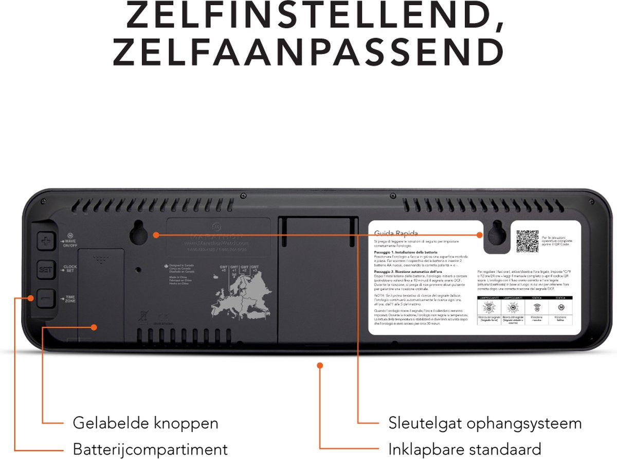 Marathon Vancouver Funk-Kalenderuhr - Schwarz - 36,8 x 23,5 cm - Ultrabreites Display mit großen Ziffern