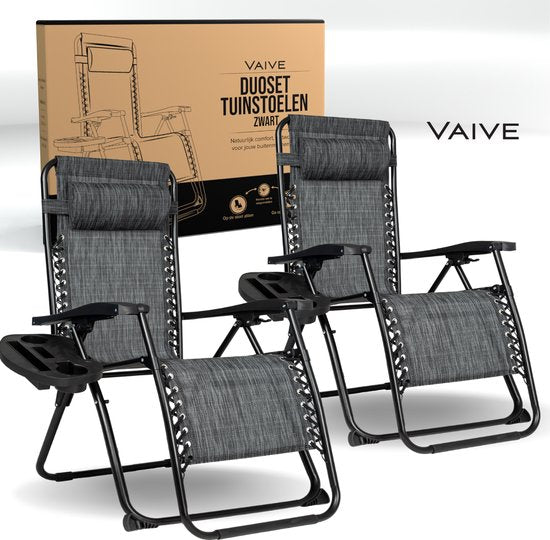 Vaive Luxury Garden Chairs Duo Set - Verstellbarer Gartenstuhl und Liege - 30°-90° verstellbar - Garten - Metall - Schwarz