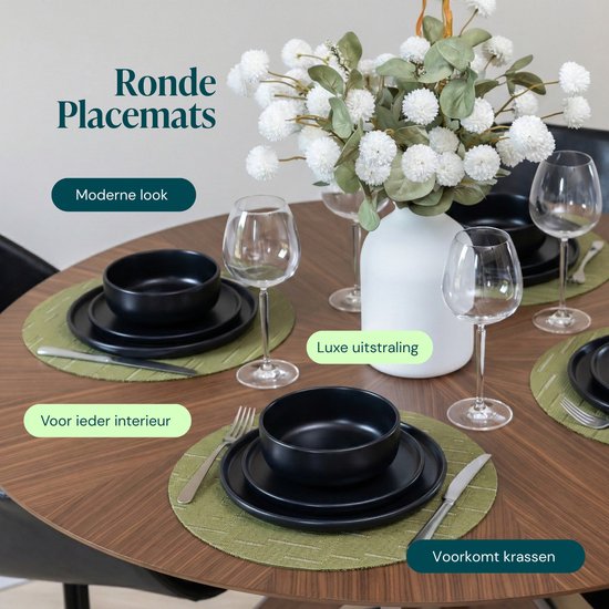Castagnola Tischsets – Tischset aus Kunststoff – Untersetzer – Tischsets aus Kunststoff und PVC – 6 Stück – Durchmesser 37 cm – Grün