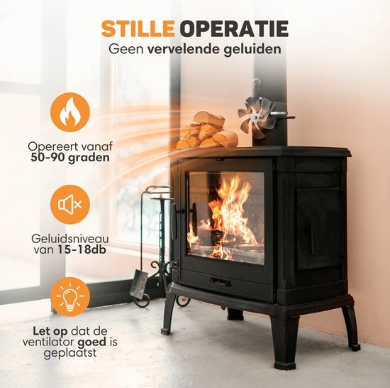 Vulpes Goods® Tech - Ofenventilator für Kaminöfen - Kaminofenventilator - Ecofan - Wärmeventilator - 6 Flügel - Inkl. Thermometer & Handschuh - PRO Version