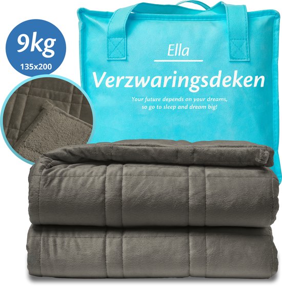 Ella Beschwerungsdecke 9 kg - Samt & Sherpa Schwergewicht Decke OEKO-TEX - Beschwerungsdecke 135 x 200cm - Beschwerungsdecke - Grau