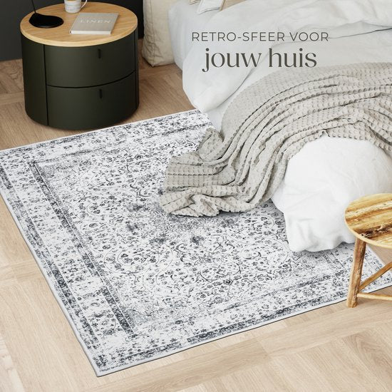 tectake® Teppich im Vintage-Design – Dalia – Kurzflor-Teppich für Wohnzimmer, Kinderzimmer, Schlafzimmer oder Flur – Waschbar – Verschiedene Größen – 120 x 170 cm – grau
