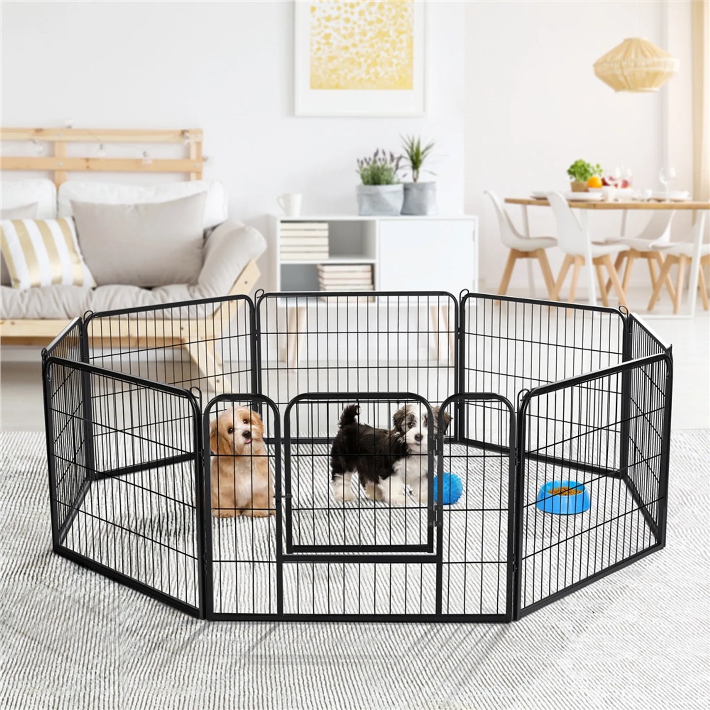 Yaheetech Welpenauslauf faltbar - ausgestattet mit 8 Paneelen mit Tür und Bodenstiften und wasserabweisender Beschichtung - für Welpen, Kaninchen und kleine Haustiere - schwarzes Metall - 80 x 60 cm