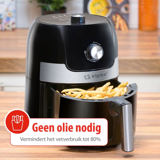 alpina Airfryer 3.5L - Heißluftfritteuse 2 bis 3 Personen - Heißluftfritteuse mit einstellbarer Temperatur von 80 bis 200°C - Heißluftofen Airfryer Timer bis zu 60 Minuten - 1400W - Schwarz