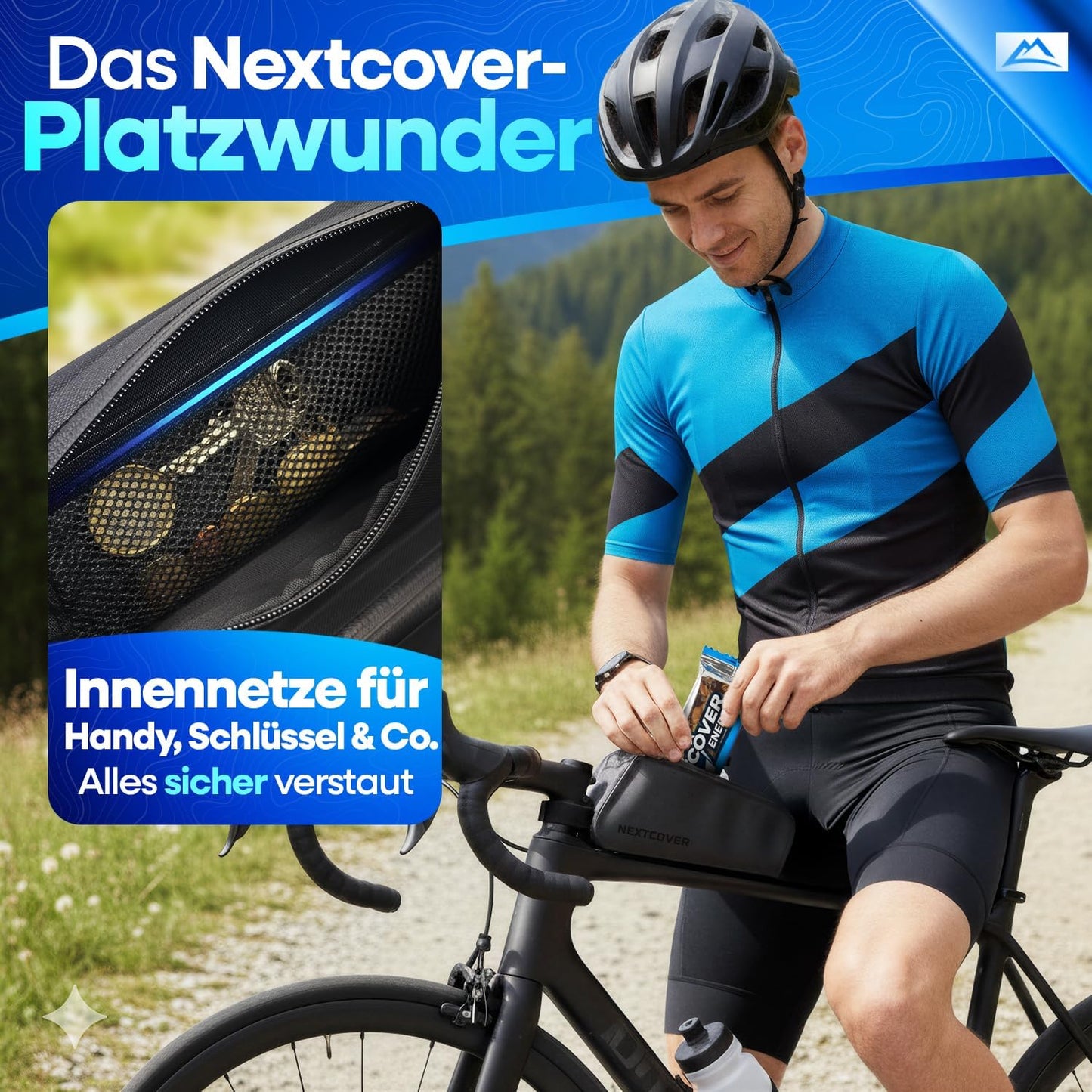 Nextcover® - Bikepacking Oberrohrtasche - Schraubbar - Wasserdicht - Kompakter Rahmen - Für Gravelbike, Rennrad, MTB - Schwarz