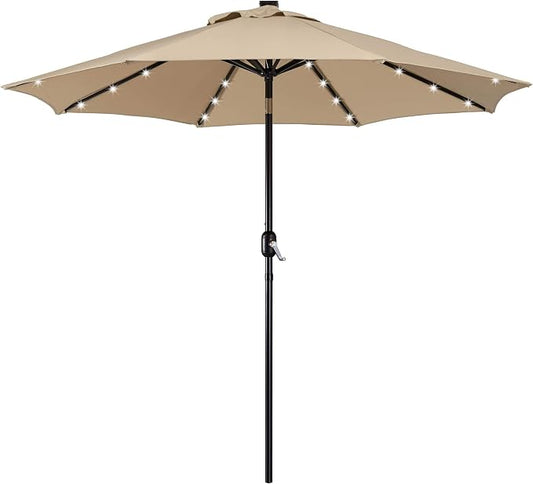 Yaheetech Sonnenschirm mit Solarbeleuchtung – 32 LED-Lämpchen – Ø 9 ft – Farbe: Tan