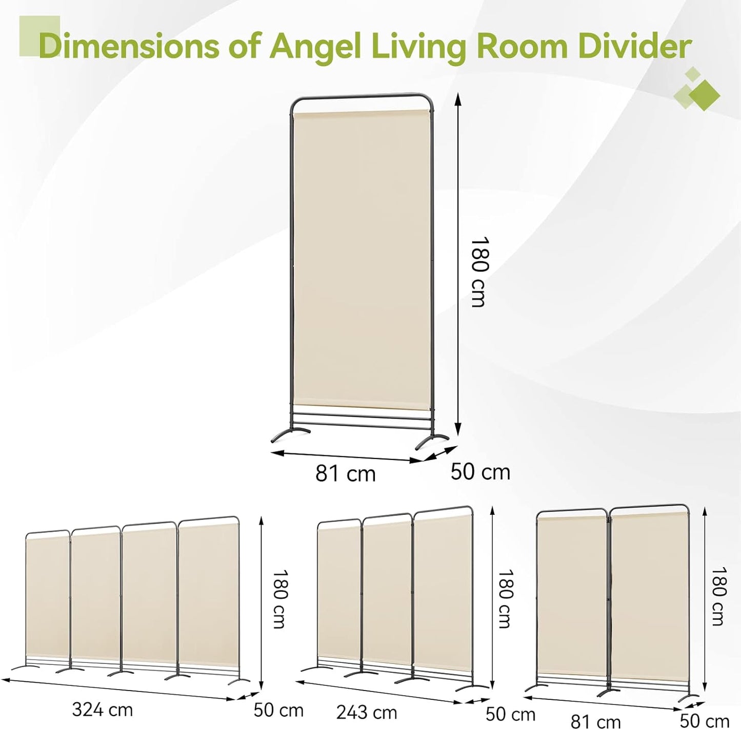 Angel Living Paravent - 1-teilig - 81x180 cm - faltbar - freistehend - Metallrahmen - Raumteiler & Sichtschutz - Beige