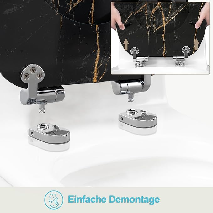 eSituro Toilettensitz mit Softclose-Mechanismus, universell einsetzbar – ausgestattet mit Schnellverschlusssystem, rutschfesten Polstern und dreiseitigem Transferdruck – für Toilette und Badezimmer – Mehrfarbiges MDF und Edelstahlscharniere – 375 x 440 mm