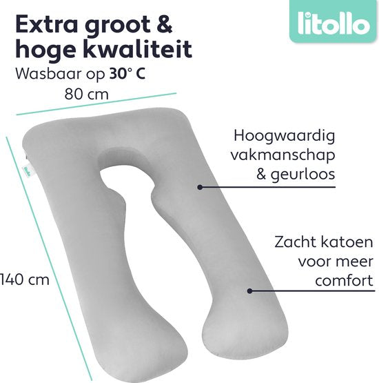 LitolloÂ® Umstandskissen XXL - Stillkissen - Körperkissen - 280cm - Abnehmbarer Bezug - Grau