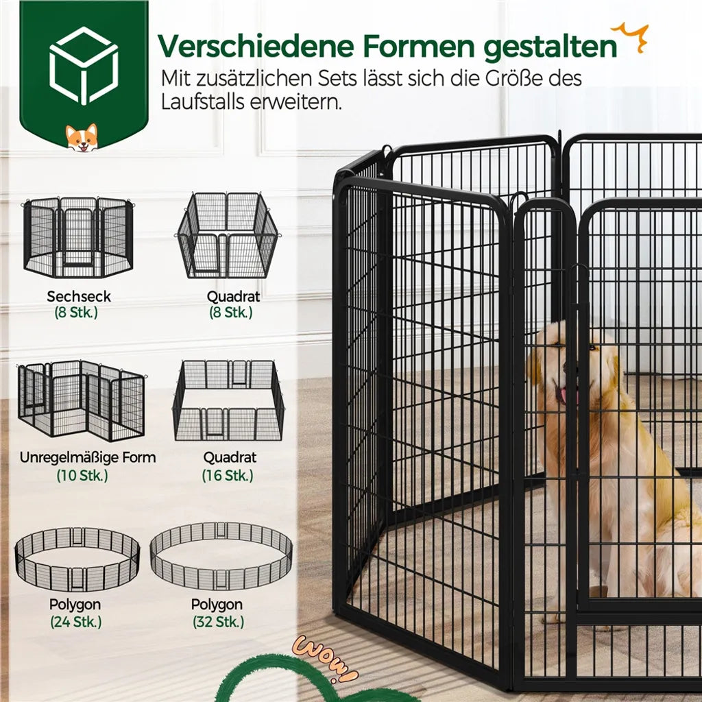 Yaheetech Welpenauslauf 8 Elemente 100 x 68 cm – Schwarz – Zusammenklappbarer Hundeauslauf mit Tür für Welpen und kleine Haustiere