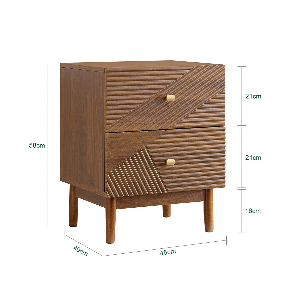 sobuy vintage nachttisch 2 schubladen - braun - 45 × 40 × 58 cm