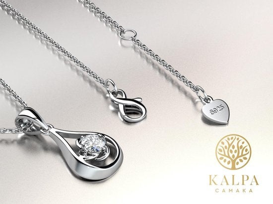 Yolora Damen Halskette mit Kalpa Camaka Kristall Anhänger - Farbe Silber - 18K Weißgold plattiert - Geschenkbox - Muttertagsgeschenk