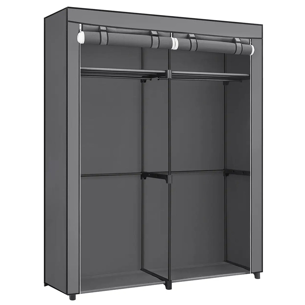 Joyfurnos Faltbarer Stoffkleiderschrank mit doppelter Kleiderstange – 2 Türen – 43 x 140 x 174 cm – Grau