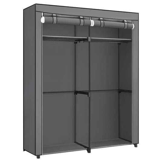 Joyfurnos Faltbarer Stoffkleiderschrank mit doppelter Kleiderstange – 2 Türen – 43 x 140 x 174 cm – Grau