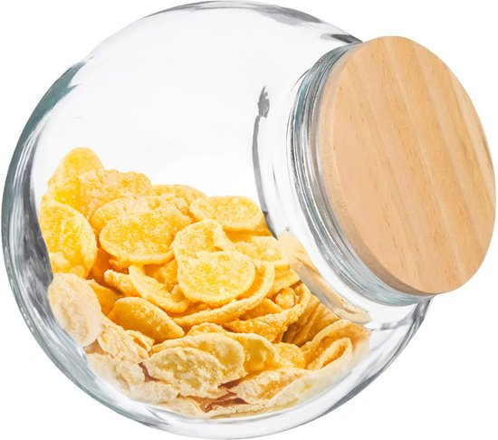 5Five Bonbon- bzw. Vorratsglas – 1,5 l – Glas – mit Holzdeckel – Vorratsgläser mit luftdichtem Verschluss