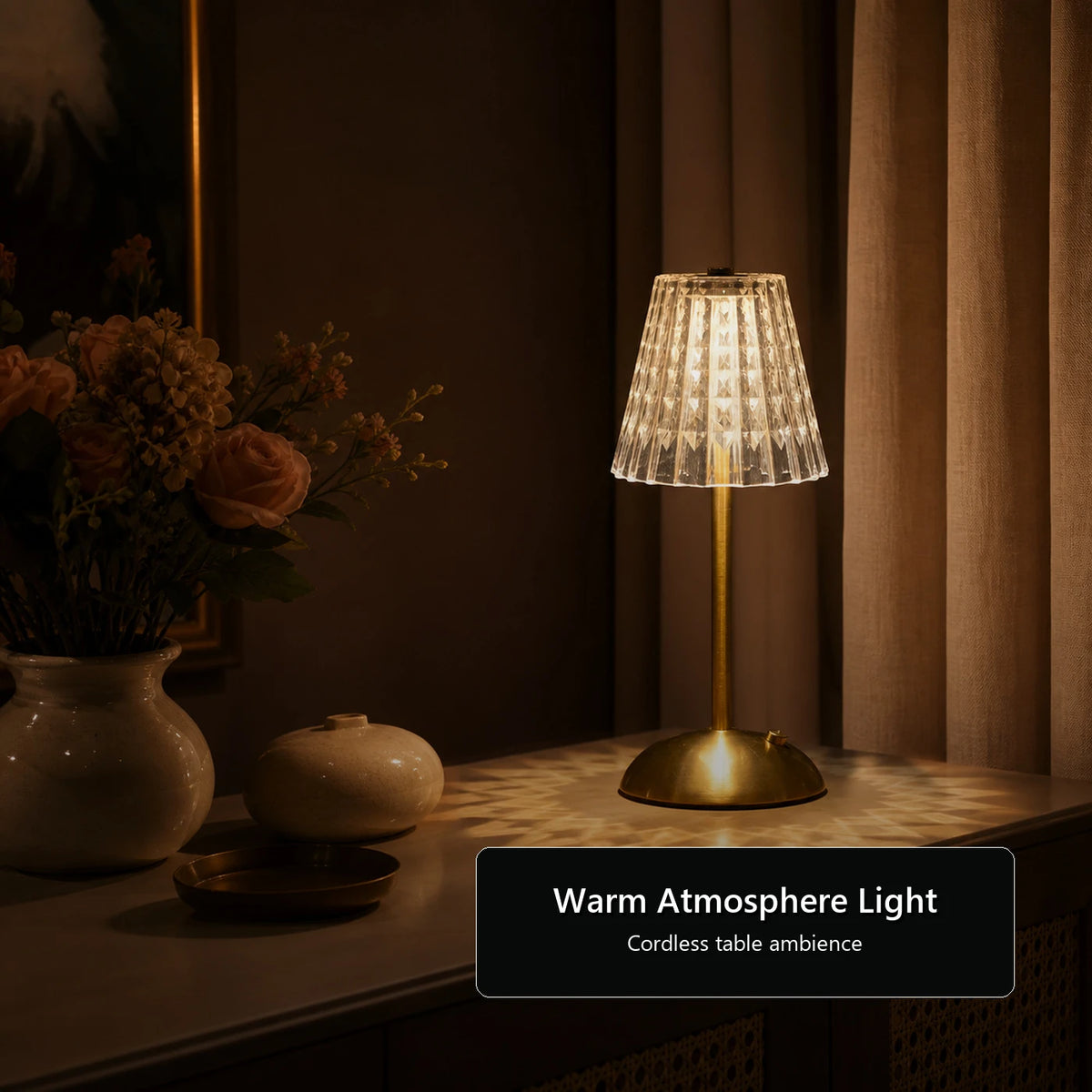 Kabellose LED-Tischlampe mit Touch-Bedienung – 3 Lichtfarben – stufenlos dimmbar – 1800 mAh – über USB-C aufladbar – 8–10 Stunden – Gold